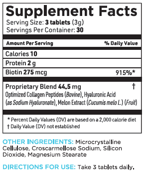 Unflavored Collagen supplement facts